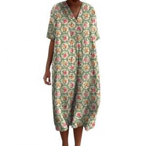 Robe Femme Ete Mi Longue Pull Femmes Ample Dress Tendance Plage Shirt Moulante Blanche Deguisement Imprimé Fleurs Été Tunique Jupe Femme Robe Plage Femmes Ete Fluide Chemisier Légère Large (Anglekie, neuf)