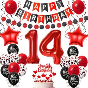 ballon décoration 14 ans anniversaire fille, décoration anniversaire 14 ans fille ballon,Noir Rouge décoration 14 ans fille anniversaire ballon décoration gâteau anniversaire 14 ans fille déco (Crazy-M, neuf)
