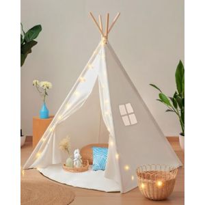 Buddy Baby Tipi Tente lit bébé avec lumières d'étoile et peluche en forme de nuage – Tapis de sol rembourré – Maison de jeux pour l'intérieur et l'extérieur pour petits enfants (SLEEP & PLAY, neuf)