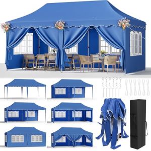 3x6 Tonnelle de Jardin Exterieur, Tonnelle Pliante 3 x 6 Imperméable avec 6 Parois Latérales,Tente Hauteur Réglable,UV 50+,avec 12 Clous de Sol 6PCS Sacs de Sable, pour Fête/Festival/Camping, Bleu (Dorigod Trading Limited, neuf)