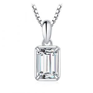 JewelryPalace Collier Solitaire Argent 925 Diamant Simulé Fiançailles Mariage Plaqué Or Blanc Simple 45CM, Pendentif Zirconium Taille Rectangle Promise Chaines Bijoux, Classique Ensemble Bijoux (jewelrypalace, neuf)
