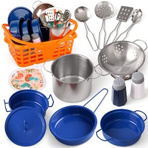 Veitch fairytales Accessoire dinette Enfant Ustensile Cuisine Enfant Ensemble de Jouet de Casserole en Acier Inoxydable coloré Cadeau 3 4 5 6 7 8 9 10 Ans(Bleu) (LeShuoMaoYi, neuf)