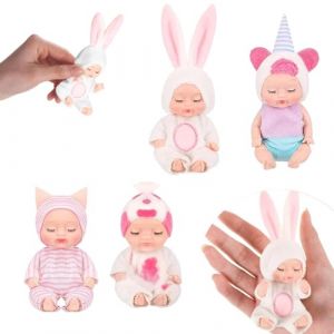 JOAASU Poupee Reborn, Mini Bebe Reborn, 4 Set Mini Poupées Réaliste Bebe, Poupée Bébé, Matériau en PVC Lavable, Soft Body, Jouets pour Enfants, Garçons et Filles, Cadeau (LSA-EU, neuf)