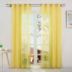 Yujiao Mao UNI Rideau à œillets Transparent, Polyester, Jaune Soleil, LxH 140x175cm (YujiaoMao Store, neuf)