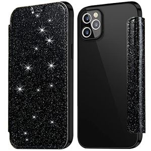KOUYI Coque Compatible avec iPhone 12 Pro Max, Paillettes Strass Bling Fin &agrave; clapet Folio en Cuir PU avec Emplacement pour Carte Coque arri&egrave;re TPU Souple pour iPhone 12 Pro Max 6,7 Pouces (Noir) (Kouyi EU Store, neuf)