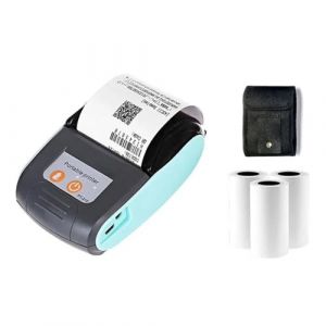 MZZYG Imprimante Thermique D'&eacute;Tiquettes Mini Imprimante Thermique De Tickets De Caisse sans Fil, Bluetooth, 58mm, Portable, Facture De Billet, Vente Au D&eacute;tail, avec 3 Rouleaux(Blue) (rongyashuang, neuf)
