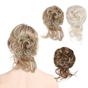 Chignon D&eacute;structur&eacute; pour Femmes, Postiche Clip-In avec &Eacute;lastique pour Chignons Faciles, M&egrave;ches Synth&eacute;tiques Aspect Naturel (Brun Dor&eacute;) (SHIXIX FR, neuf)