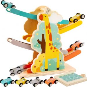 HERSITY Rampe de Voiture Bois Jouet, Garage Rampe Petite Circuit Jeu de Course Voiture Enfant Jouet Motricit&eacute; Fine Cadeau pour Gar&ccedil;on Fille 2 3 4 Ans (YYTOY, neuf)