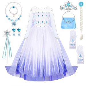 YYDSXK Robe Princesse Fille, Robe Reine des Neiges 2 avec Couronne et Perruque Accessoires, D&eacute;guisement Princesse Fille pour F&ecirc;te, Anniversaire, Halloween, Carnaval, Cosplay (Miscco-FR, neuf)