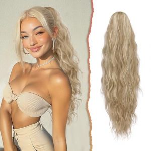 Sofeiyan Postiche Queue de Cheval Extension Cheveux Naturel avec Cordon,66cm Longue Ondul&eacute;e Ponytail de Cheveux de Queue Synth&eacute;tiques Postiches de Cheval pour Femmes,Blond Cendr&eacute; Blond p&acirc;le m&eacute;lang&eacute; (SofeiyanEU, neuf)
