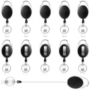 10 Pi&egrave;ces Porte Badge Enrouleur, Porte Clef Retractable Mousqueton, Porte-Cl&eacute;s R&eacute;tractable, avec Clip de Poche, Robuste, pour Bureau, Ecole, Cl&eacute;s, Porte-Carte D'identit&eacute;, pour Carte Transport, Noir (Ahongjiayi, neuf)