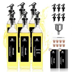 SAEIV Distributeur d'huile (6 x 500 ml), bouteille d'huile avec bec verseur, avec 30 &eacute;tiquettes noires surdimensionn&eacute;es, en verre hautement transparent, diff&eacute;rentes huiles se tiennent bien dans (Sayjia GmbH, neuf)