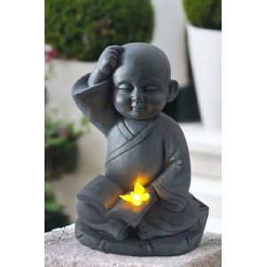 Arnusa Lampe solaire moine - Figurine de jardin - 41 x 30 x 24 cm - Bouddha avec livre - Statue de jardin - 4 kg (Arnusa-Shop, neuf)