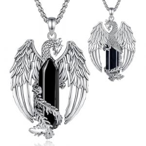 EUDORA Harmony Ball Collier Obsidienne Phoenix pour Femme et Homme en Cuivre Plaqu&eacute; Argent, Pendentif Vintage Viking Celtique Flaming Phenix Amulette en Obsidienn Bijoux Cadeaux, 50,8 cm + 5,1 cm (EUDORA Harmony Ball, neuf)