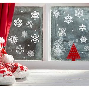 Agoer Stickers Noel Fenetre Electrostatique, 140 Pi&egrave;ces Decoration No&euml;L Autocollants Fen&ecirc;tre, R&eacute;utilisable Fenetre Flocon de Neige Sticker Vitre Noel Blanc - Pour D&eacute;coration de No&euml;l,Fen&ecirc;tres,Vitrines (Agoer, neuf)