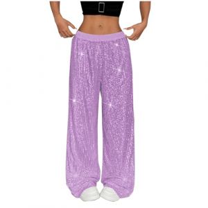 Pantalon Paillette Femme Disco Brillant Jambes Larges Pantalons Taille Basse R&eacute;tro D&eacute;contract&eacute; Pantalon de Soir&eacute;e Cocktail Clubwear Streetwear Baggy Femmes Soir&eacute;es Danse Hip Hop Jazz Pants de Noel (⭐⭐⭐⭐⭐AEGJEGVD⭐⭐⭐⭐⭐, neuf)