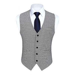 HISDERN Gilet Costume Homme Pied de Poule Classique Gilets Sans Manche Hommes Coton Gilet Mariage Formel Casual Veston Blanc & Noir 4XL (QIWEIEUR, neuf)