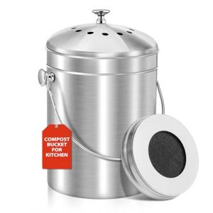 ENLOY Seau &agrave; compost pour comptoir de cuisine, poubelle &agrave; compost en acier inoxydable de 5 litres avec couvercle, seau &agrave; d&eacute;chets alimentaires inodore avec filtre &agrave; charbon, seau &agrave; compost pour cuisine (ENLOY Direct, neuf)
