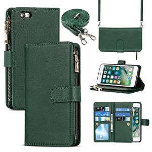Cavor Coque compatible avec iPhone 6 Plus/6S Plus Etui avec Cordon,Flip Portefeuille &Eacute;tui Cuir,[9 Porte Cartes][Double Boucle],Protection Housse Etui compatible avec iPhone 6 Plus/6S Plus - Vert fonc&eacute; (Copmob, neuf)