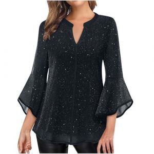 Femme Blouse à Paillettes Col Croisé en V Cache-Cœur Pailletté à Manches 3/4 à Taille Plissée Haut à Sequins Chic et Élégant Haut a Paillette Femme Soiree Disco Chemisier Tenue de Fete Pas Cher (⭐⭐⭐⭐⭐AEGJEGVD⭐⭐⭐⭐⭐, neuf)