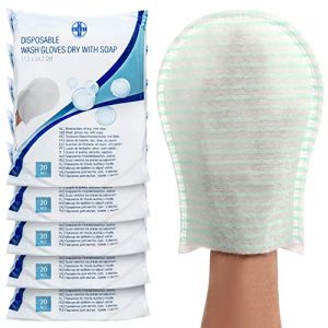 AIESI® Gants de toilette jetables avec savon haute qualité imperméable avec éponge douce (Paquet de 100 pièces), Délicatement parfumé, Sans rinçage (Medical Division, neuf)