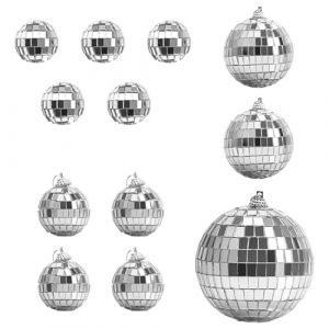 Boules à Facettes Argentées Boule Disco, 12 Pièces Boules Disco Argentées à Suspendre, Boules Disco Miroir, Argent Boule à Facettes Miroir Boule pour Fête, Carnaval, Décoration d'Arbre de Noël (HYINGBHH, neuf)
