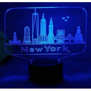 KJsdaADSA Illusion Optique 3D New York Nuit Lampe Art Déco Lampe Lumières LED Décoration Lampes Touch Control 7 Couleurs Change Veilleuse USB Powered Enfants Cadeau Anniversaire Cadeaux (ZhouKouXiangLuanShangMaoYouXianGong, neuf)