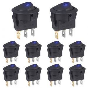 VEXUNGA Interrupteur 12V 20A Voyant Lumineux LED Bleu Interrupteurs &agrave; Bascule Rond 12 Volts ON/OFF 2Positions Marche/Arret 3Broches Commutateur Bouton pour Voiture Automobile (10 Pi&egrave;ces) (VEXUNGA-EU, neuf)