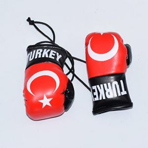 Paire de mini gants de boxe à suspendre pour voiture, camionnette, rétroviseur, cadeau de sport, clé drapeau (Turquie) 8,9 cm (Brit_bargain, neuf)