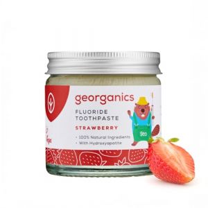Georganics Dentifrice au fluorure pour enfants avec hydroxyapatite &ndash; 50 ml &ndash; Saveur fraise &ndash; Dentifrice naturel non moussant &ndash; R&eacute;min&eacute;ralisant la lutte contre les caries &ndash; Certifi&eacute; Cosmos Naturel (Georganics Oral Care, neuf)