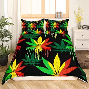 Housse de couette feuille de cannabis cannabis 220x240cm ensemble de literie feuilles de cannabis color&eacute;es housse de couette pour hommes adultes d&eacute;cor de chambre feuilles lumineuses motif couvre-lit (Bofanshangmao, neuf)