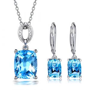Skcess Bijoux Parure Ensembles de Bijoux Pour Femmes，Parure Bijoux Femme Argent 925 Collier Topaze Bleue Fermoir Boucles d'Oreilles Strass Cadeau de Bijoux (SKCESS, neuf)