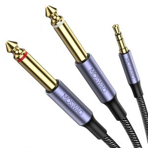 MOSWAG Câble Audio 3.5mm vers Double 6.35mm 3M, 6.35 vers 3.5 Mâle Y Splitter TRS Jack, Plaqué Or Nylon Tressé 3,5mm à 2X 6,35mm Splitter Câble pour Amplificateur, Cinéma Maison (zuyuk, neuf)
