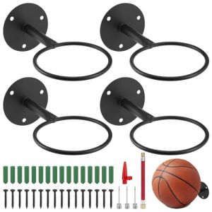 Fentar 4Pcs Support de Balle Mural, Robuste Support Ballon Basket, Pr&eacute;sentoir de Support Mural pour Ballon, Porte Ballon Mural Sport Rugby Basket Foot, Support Ballon avec Vis et Kit de Gonflage (FtrsTrade, neuf)