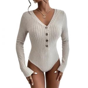 tinetill Femme Body en Tricot Chic &Eacute;l&eacute;gant Bodys &agrave; Manches Longues Bodysuit C&ocirc;tes Haut Top Jumpsuit Combishort Combinaison Collant Chemisier Chemise Automne Hiver (Yiishang, neuf)