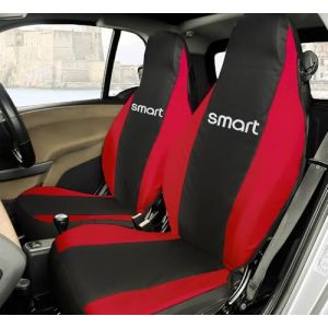 Rebeca Shop® Housses de siège avant compatibles pour Smart Fortwo, première, deuxième et troisième séries, W450 W451 W453, lot de 2 housses (noir/rouge, avec logo) (Rebecashop, neuf)