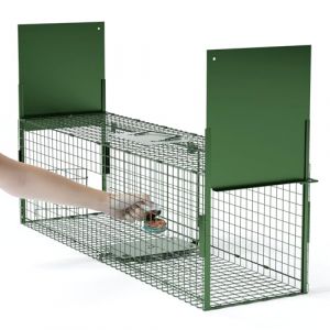 Piège Vivant Piège de Capture Cage 100 x 29 x 31.5 cm Piège Fouine Piège à Animaux Piege a Renard Cage Piege Fouine Cage Trappe Chat-Vert (Trois Portes) (QianRuidDa, neuf)
