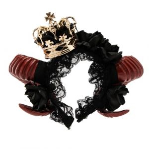 SLXLYH Serre-tête long en corne de chèvre avec fleur pour cosplay, fête, Halloween, bal masqué, bandeau en dentelle pour adulte (anbeidianzi, neuf)