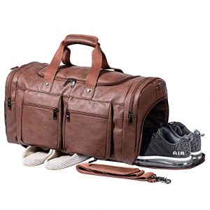 Sac de Voyage Surdimensionn&eacute; en Cuir imperm&eacute;able de Voyage Homme PU Cuir Vintage Sport Gym Homme Week-End Duffel Bag (Hetzin-EU, neuf)