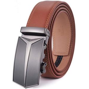 Nelbons Ceinture pour homme, ceinture &agrave; cliquet en cuir avec boucle coulissante, coupe personnalis&eacute;e largeur 3,5 cm 1 3/8 pouces, Marron 04, 44W (GTS-FR, neuf)