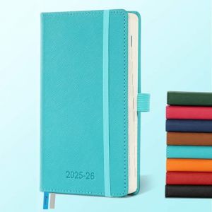 IN-LUXPRO Agenda semainier 2025 2026, au format A6 (16,4 x 9,6 cm), en cuir végétalien et pages de notes, format A6 (16,4 x 9,6 cm), avec cuir végétalien et pages de notes, bleu clair. (Saimoul, neuf)