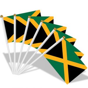 AhfuLife Petit Drapeau Jamaique - 15Pcs Mini Drapeaux Jama&iuml;que avec Poteau Solide Blanc de 30cm pour D&eacute;cor Jardin Bar Euro Football Match Coupe du Monde C&eacute;l&eacute;bration F&ecirc;te Nationale (echoapple, neuf)