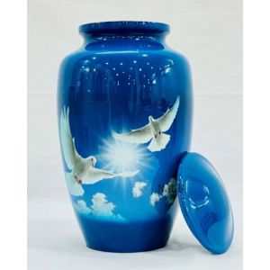 Urne funéraire faite à la main pour cendres humaines pour adultes – Urne funéraire bleue et blanche en forme de pigeon volant fabriquée à la main (UK Gift, neuf)
