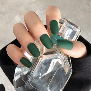 Flrora Oval Faux Ongles Mat Vert Presse Moyenne sur Ongles Artificielle Acrylique Pleine Couverture Faux Ongles pour Femmes et Filles (24 pièces) (RangDongZhenJiaKeLong, neuf)