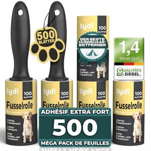 Tydi Rouleau Anti-Poils d'animaux r&eacute;utilisable - 600 Feuilles, Brosse adh&eacute;sive pour Poils d'animaux - 100 Feuilles par Rouleau adh&eacute;sif, Recharge pour v&ecirc;tements, canap&eacute;s, Rouleau Anti-Peluches (Great Ideas, neuf)