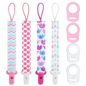 Aolso Adaptateur d'attaches factices en Silicone, 4Pcs chaîne de tétine Pour Bébé, avec 4 pièces adaptateurs, sangles de chaîne pour attache-sucette Pour Bébé, jouets de dentition Pour Bébé (YIJIABAI, neuf)