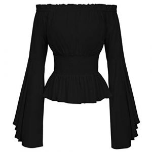 pvucpot Chemisier gothique de la Renaissance pour femmes à manches évasées avec volants et épaules dénudées – Haut corset médiéval victorien pour costumade – Chemise de pirate, blanc (goodups, neuf)