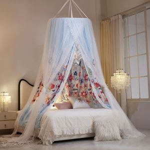 HUOQOU Rideau de lit rond double couche Princesse Dôme Baldaquin pour filles, adultes, enfants - Moustiquaire de rêve - Décoration de chambre à coucher - Château de jeu - Tente de lecture (fleur (blingbling textile, neuf)