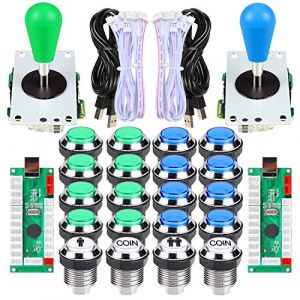 Fosiya 2 Joueur Arcade DIY Kit Arcade Ellipse Ovale Style 8 fa&ccedil;ons Manette de Jeu + LED Chrome Boutons d'arcade pour Jeux vid&eacute;o Mame PC Windows Raspberry Pi 3 4 (Green Blue) (Fosiya-EU, neuf)