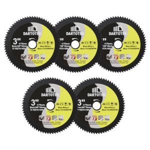 HSS Lame de scie circulaire 3inch - DARTOTEK 5pcs 72T 10mm Disques d'alésage pour le bois, le cuivre, l'aluminium, le plastique et les métaux tendres (SHDIATOOL, neuf)